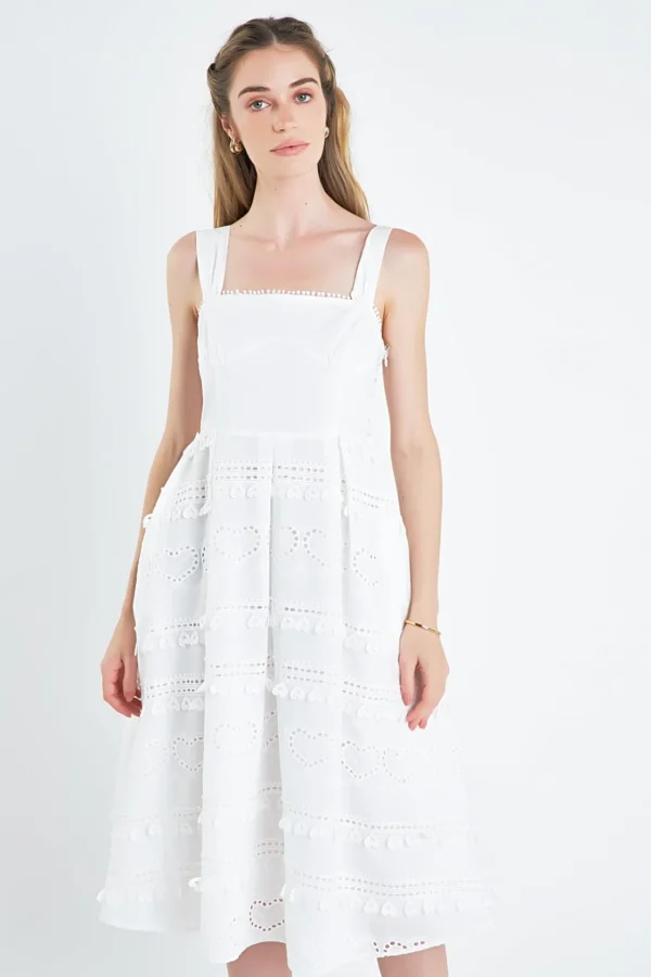 ENGLISH FACTORY Tops*- Poprin Heart Embroidery Bustier Midi Dress WHITE