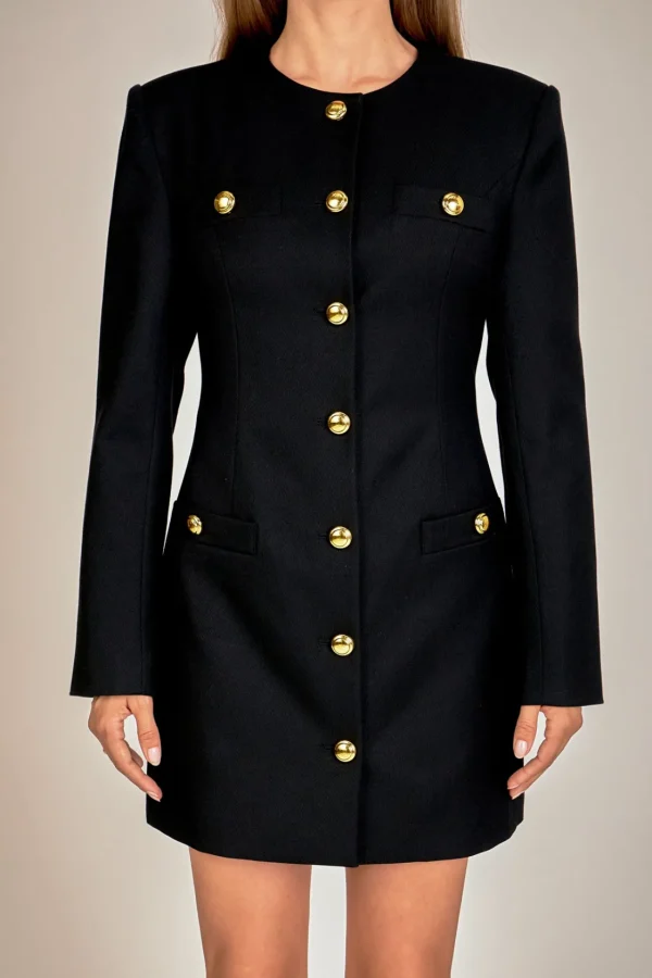 ENGLISH FACTORY Tops*- Power Shoulder Mini Dress BLACK