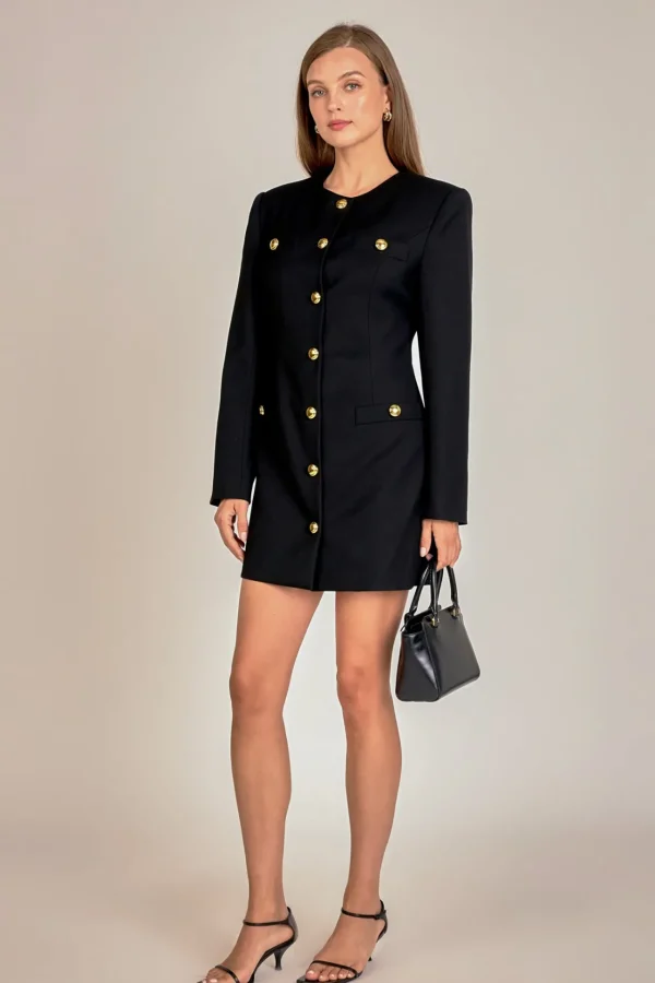ENGLISH FACTORY Tops*- Power Shoulder Mini Dress BLACK