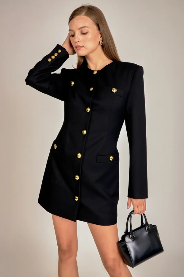 ENGLISH FACTORY Tops*- Power Shoulder Mini Dress BLACK