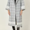 ENGLISH FACTORY Tops*- Premium Long Plaid Wrap Coat GREY