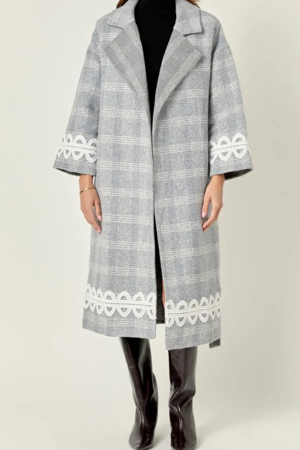 ENGLISH FACTORY Tops*- Premium Long Plaid Wrap Coat GREY