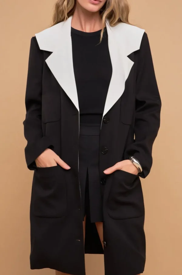 ENGLISH FACTORY Tops*- Premium Coat with Contrast Sailor Collar BLACK/WHITE