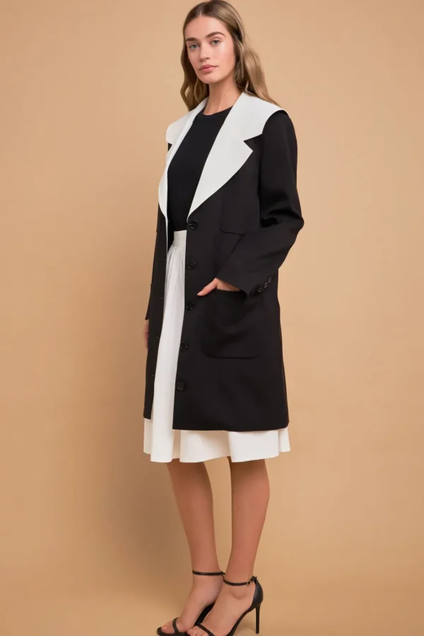 ENGLISH FACTORY Tops*- Premium Coat with Contrast Sailor Collar BLACK/WHITE