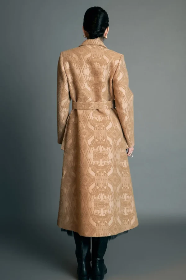 ENGLISH FACTORY Tops*- Premium Wool Brocade Swing Coat CAMEL