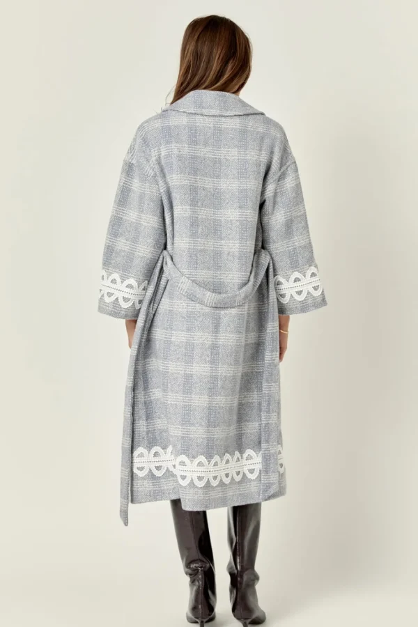 ENGLISH FACTORY Tops*- Premium Long Plaid Wrap Coat GREY