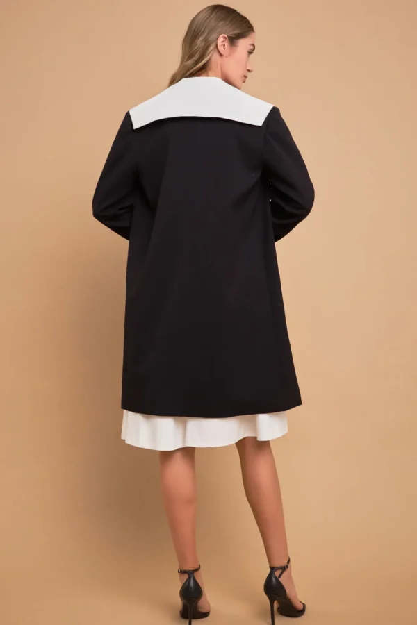 ENGLISH FACTORY Tops*- Premium Coat with Contrast Sailor Collar BLACK/WHITE