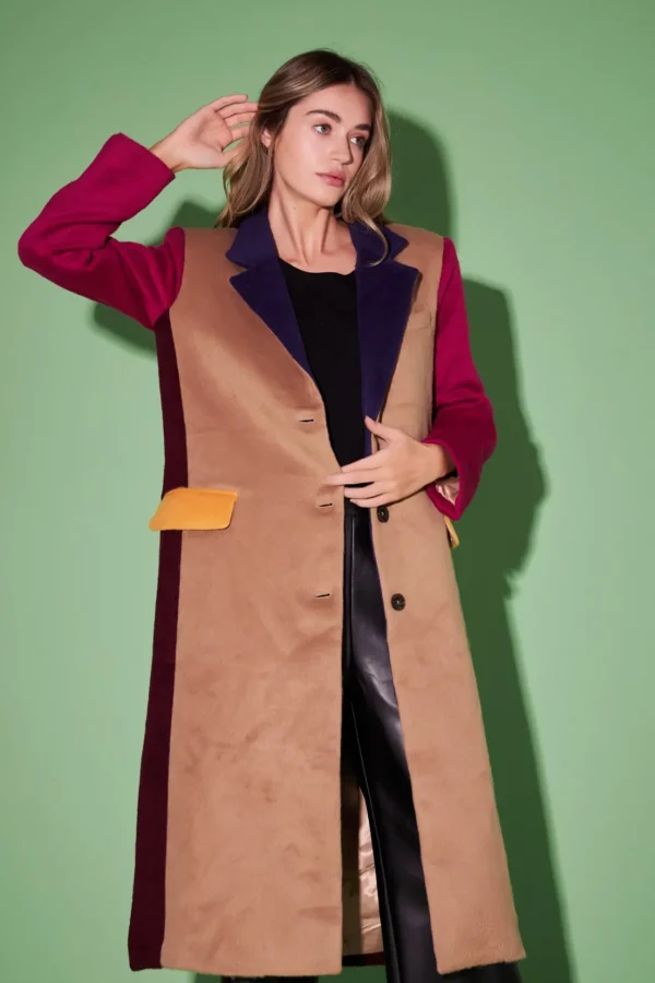 ENGLISH FACTORY Tops*- Premium Oversize Color block Coat CAMELMULTI