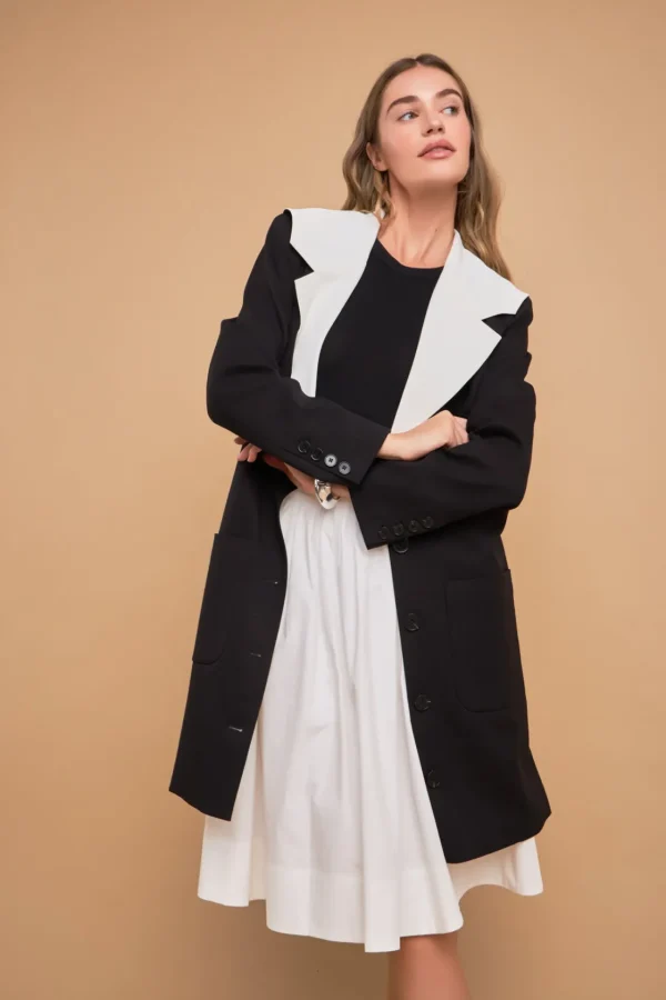 ENGLISH FACTORY Tops*- Premium Coat with Contrast Sailor Collar BLACK/WHITE