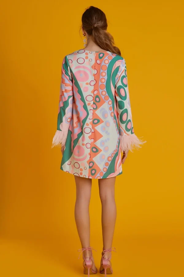 ENGLISH FACTORY Tops*- Print Mini Tunic Dress With Feather MULTI