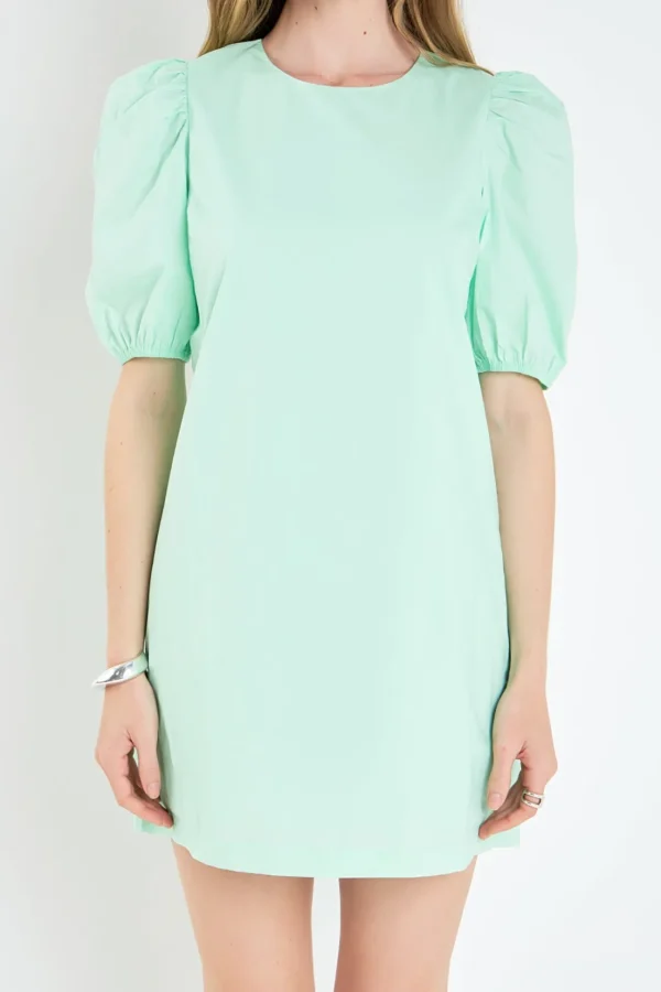 ENGLISH FACTORY Tops*- Puff Sleeve Mini Dress GREEN