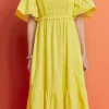 ENGLISH FACTORY Tops*- Puff Sleeve Square Neck Midi Dress