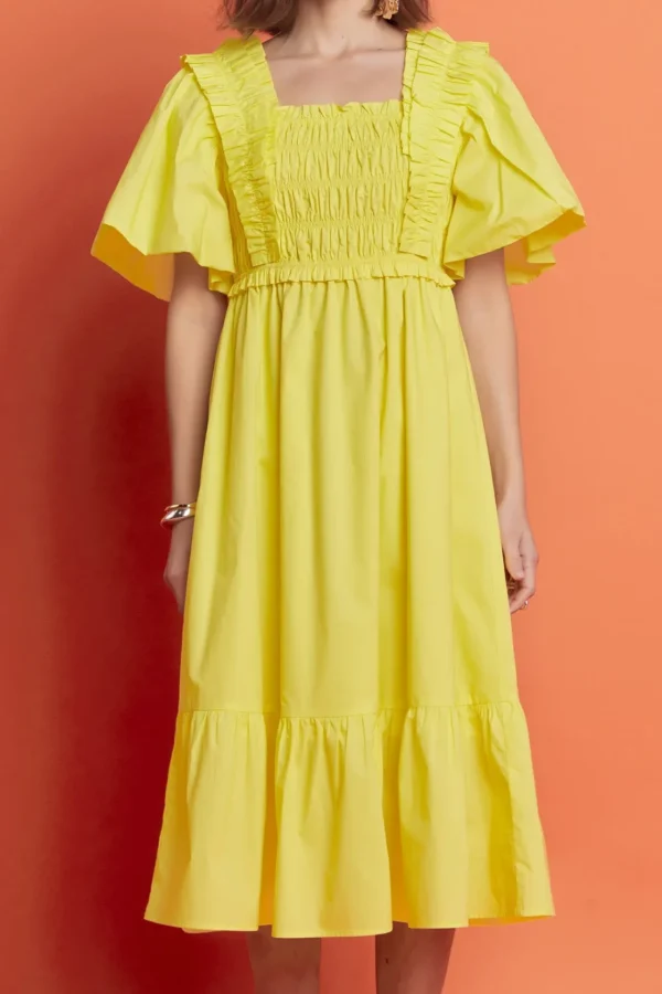 ENGLISH FACTORY Tops*- Puff Sleeve Square Neck Midi Dress