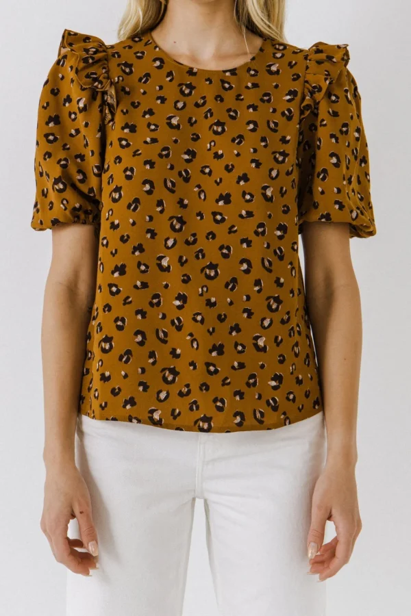 ENGLISH FACTORY Tops*- Puff Sleeve Printed Top BROWNMULTI