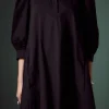 ENGLISH FACTORY Tops*- Puff Sleeve Shirt Mini Dress BLACK