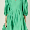 ENGLISH FACTORY Tops*- Puff Sleeve Flare Mini Dress GREEN