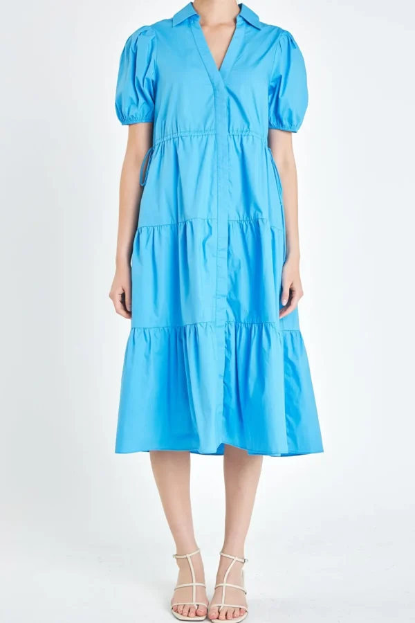 ENGLISH FACTORY Tops*- Puff Sleeve Tiered Midi Dress