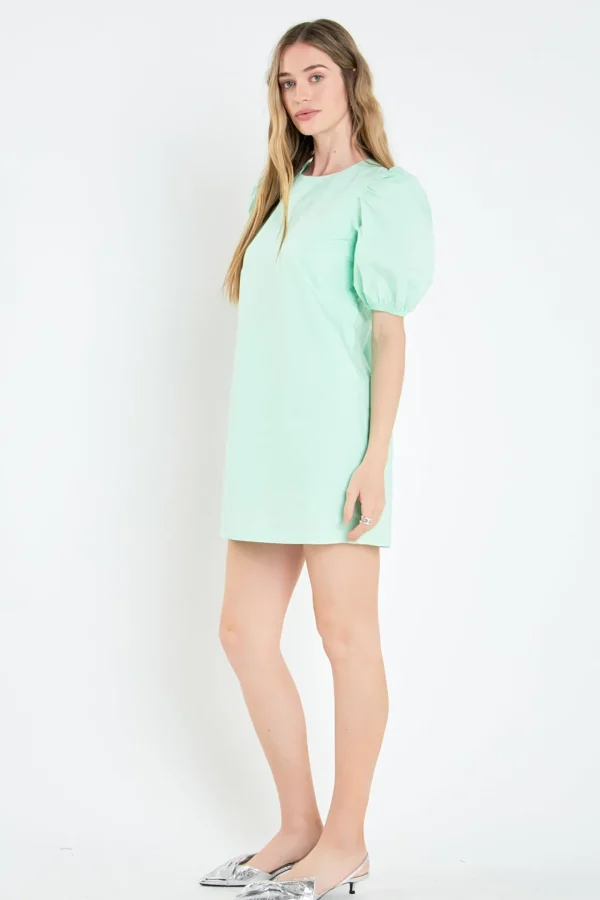 ENGLISH FACTORY Tops*- Puff Sleeve Mini Dress GREEN