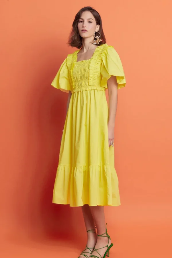ENGLISH FACTORY Tops*- Puff Sleeve Square Neck Midi Dress
