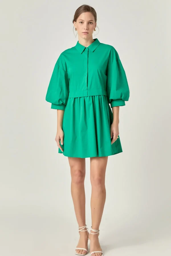 ENGLISH FACTORY Tops*- Puff Sleeve Shirt Dress