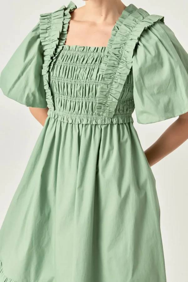 ENGLISH FACTORY Tops*- Puff Sleeve Square Neck Midi Dress