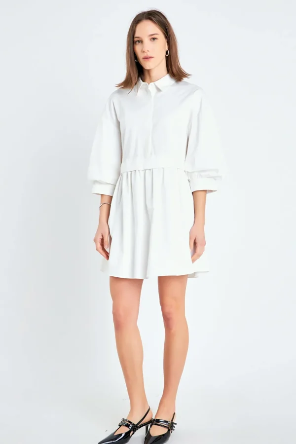ENGLISH FACTORY Tops*- Puff Sleeve Shirt Dress