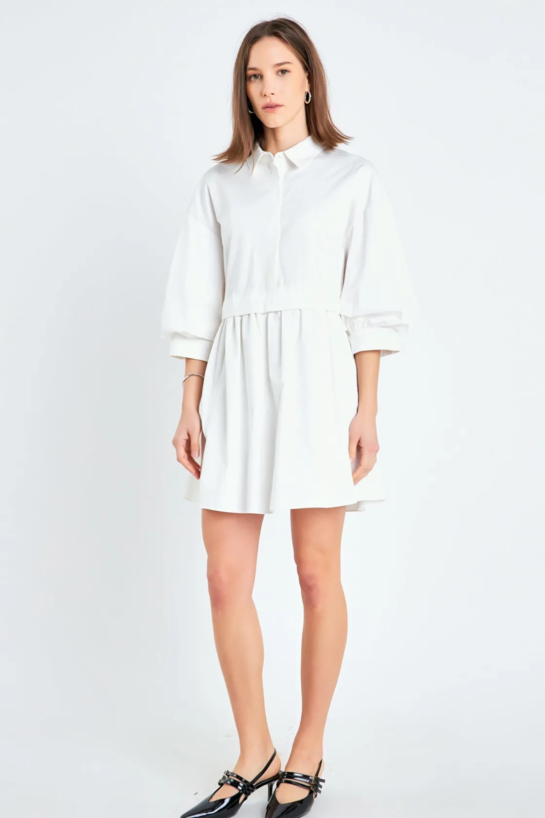 english_factory__puff_sle_12-2.webp ENGLISH FACTORY Tops*- Puff Sleeve Shirt Dress