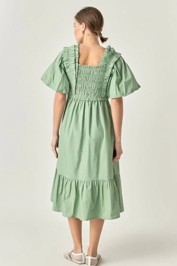 ENGLISH FACTORY Tops*- Puff Sleeve Square Neck Midi Dress