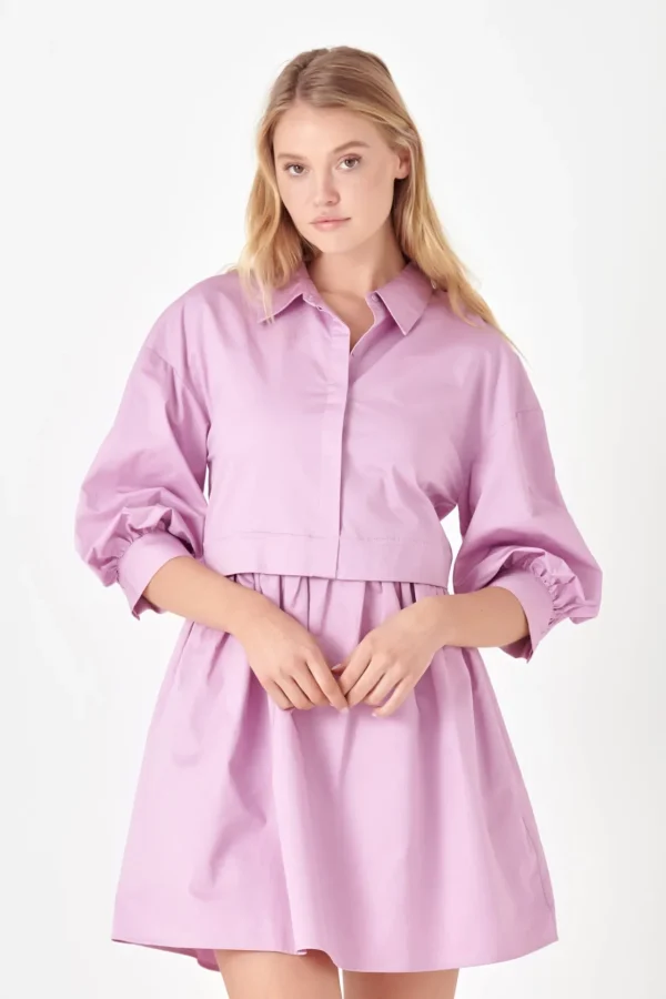 ENGLISH FACTORY Tops*- Puff Sleeve Shirt Dress