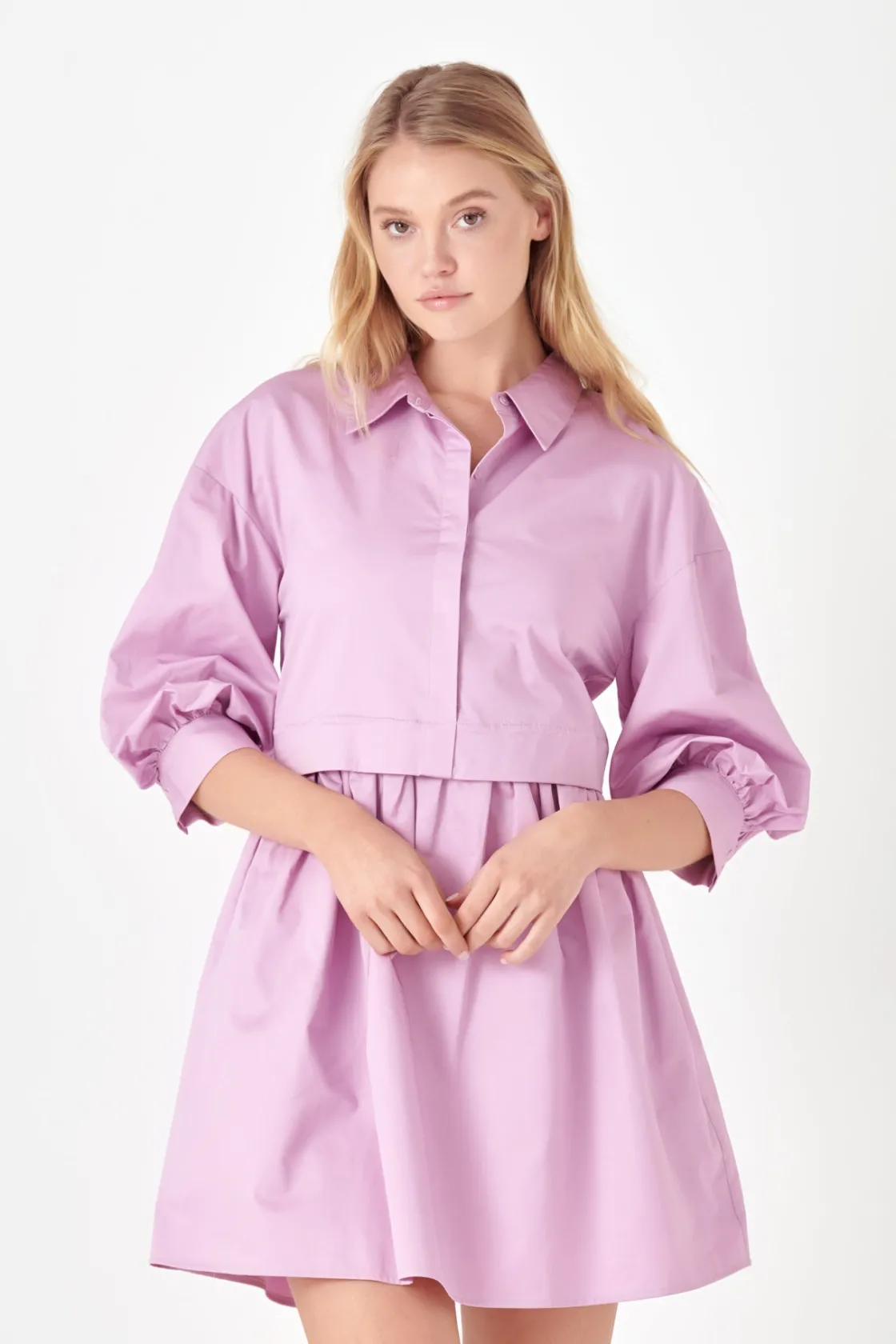 english_factory__puff_sle_14-2.webp ENGLISH FACTORY Tops*- Puff Sleeve Shirt Dress