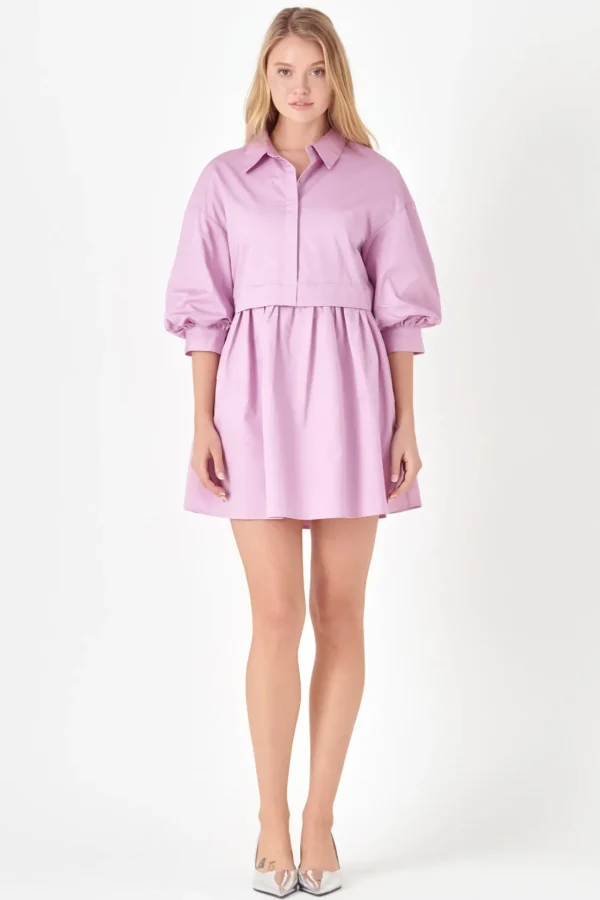 ENGLISH FACTORY Tops*- Puff Sleeve Shirt Dress