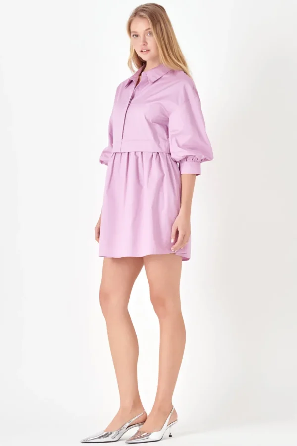 ENGLISH FACTORY Tops*- Puff Sleeve Shirt Dress