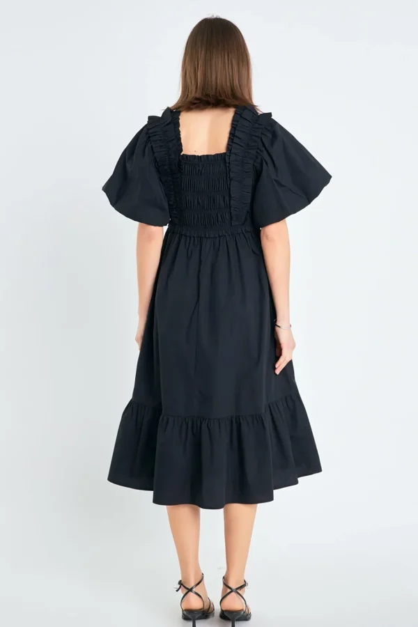 ENGLISH FACTORY Tops*- Puff Sleeve Square Neck Midi Dress