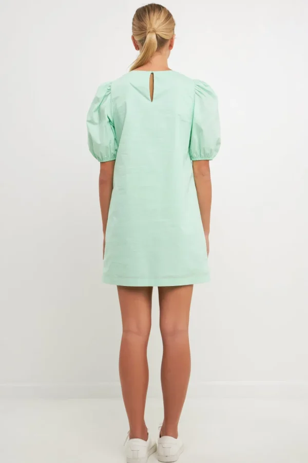 ENGLISH FACTORY Tops*- Puff Sleeve Mini Dress GREEN