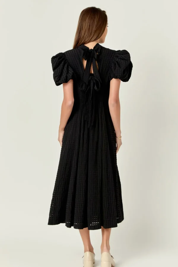 ENGLISH FACTORY Tops*- Puff Sleeves Midi Dress BLACK