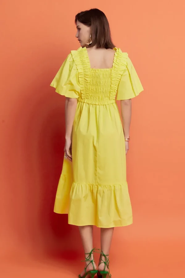 ENGLISH FACTORY Tops*- Puff Sleeve Square Neck Midi Dress
