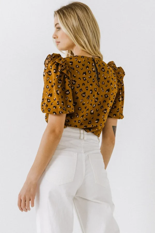 ENGLISH FACTORY Tops*- Puff Sleeve Printed Top BROWNMULTI