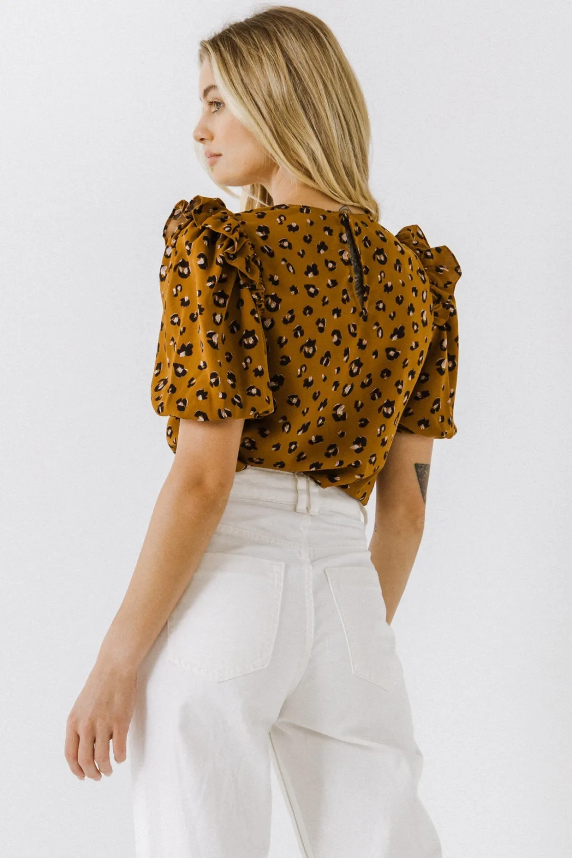 english_factory__puff_sle_2-2.webp ENGLISH FACTORY Tops*- Puff Sleeve Printed Top BROWNMULTI