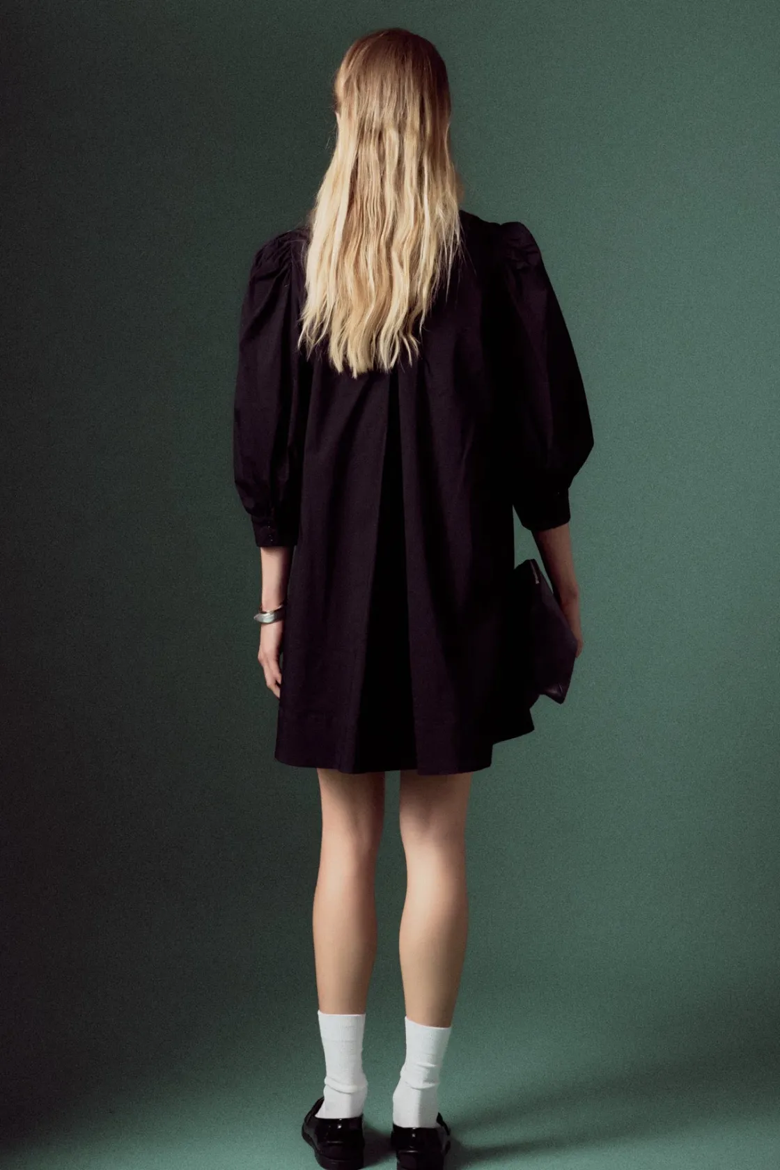 english_factory__puff_sle_2-6.webp ENGLISH FACTORY Tops*- Puff Sleeve Shirt Mini Dress BLACK