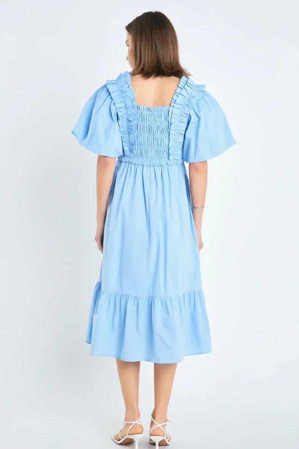 ENGLISH FACTORY Tops*- Puff Sleeve Square Neck Midi Dress