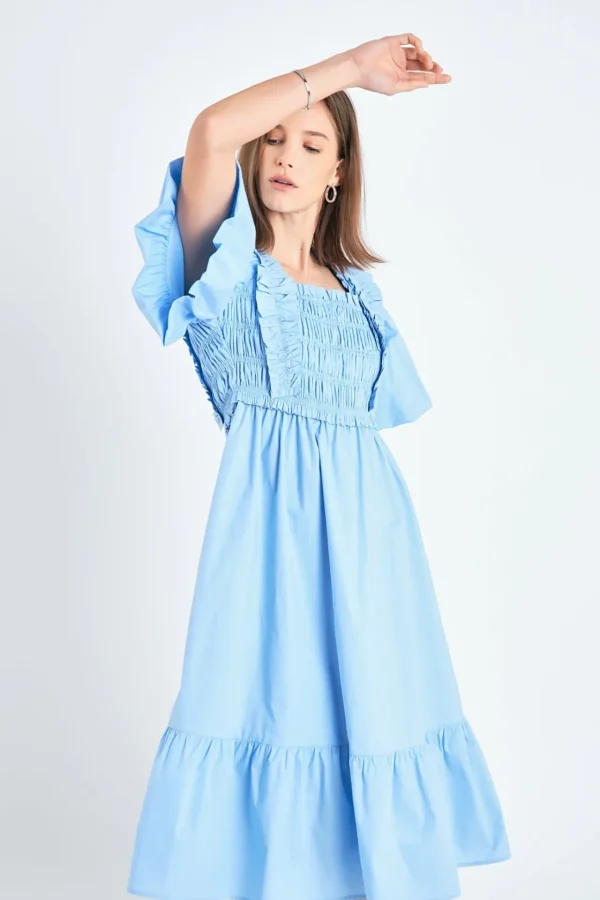 ENGLISH FACTORY Tops*- Puff Sleeve Square Neck Midi Dress