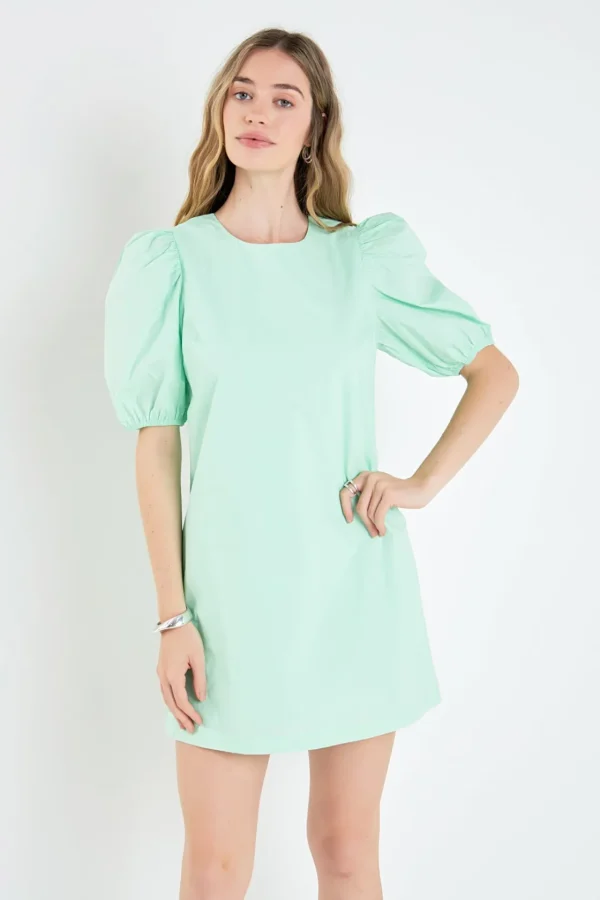 ENGLISH FACTORY Tops*- Puff Sleeve Mini Dress GREEN