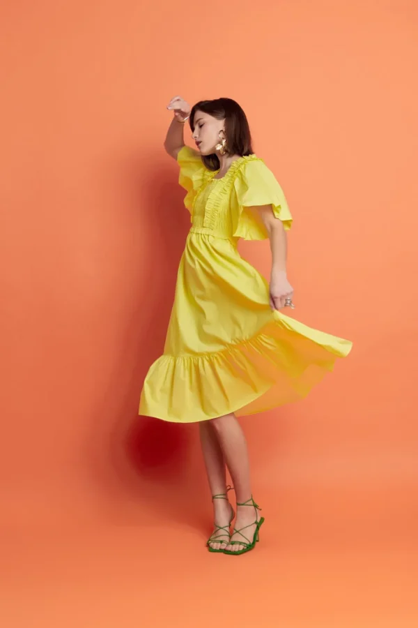 ENGLISH FACTORY Tops*- Puff Sleeve Square Neck Midi Dress