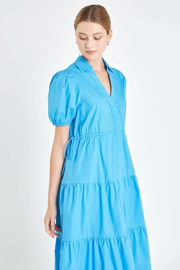 ENGLISH FACTORY Tops*- Puff Sleeve Tiered Midi Dress