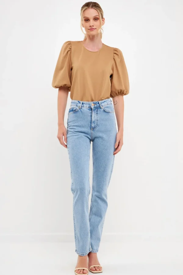 ENGLISH FACTORY Tops*- Puff Sleeve Ponte Top