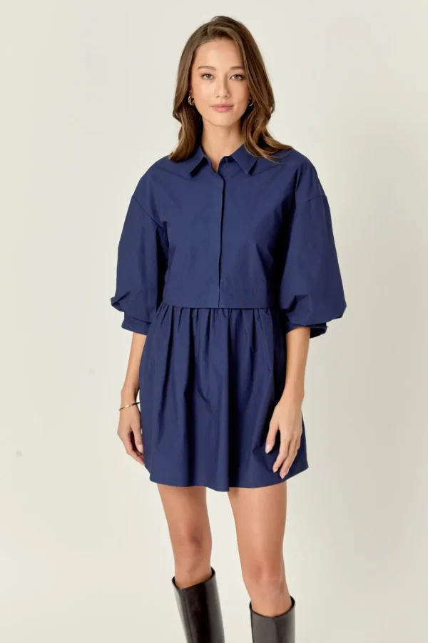 ENGLISH FACTORY Tops*- Puff Sleeve Shirt Dress
