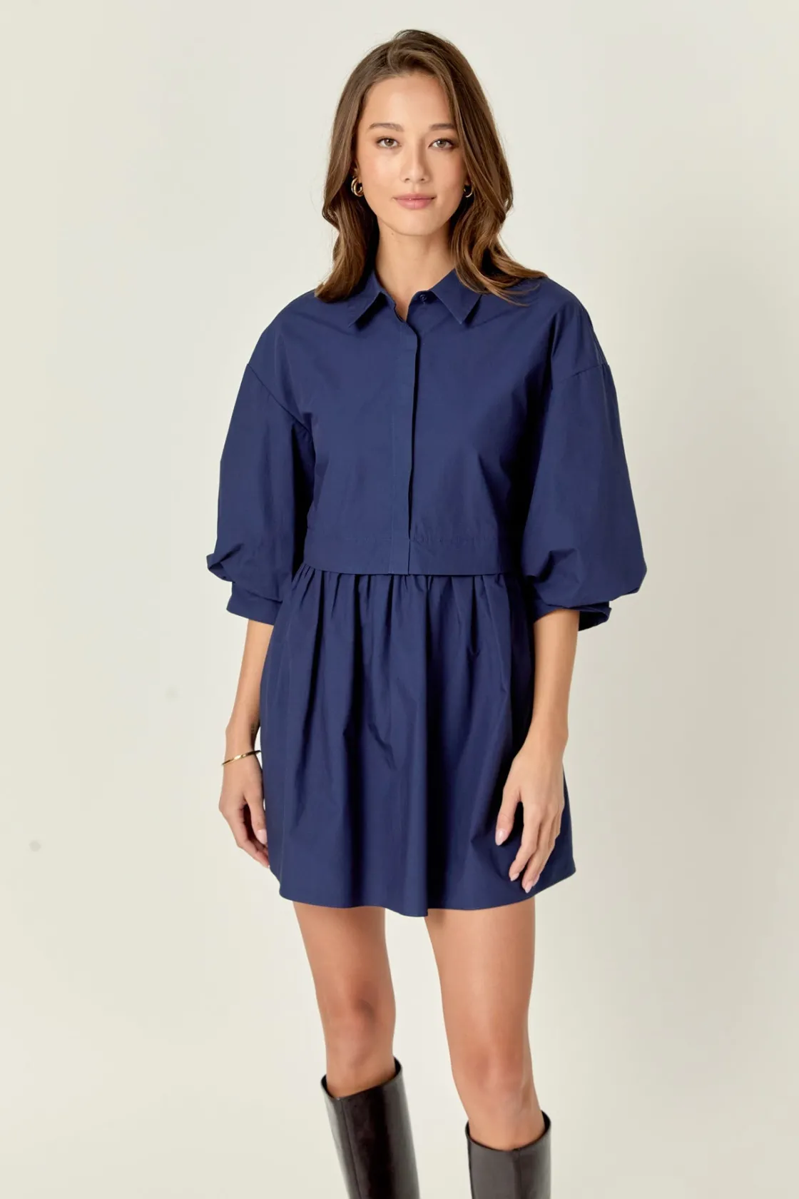 english_factory__puff_sle_4-2.webp ENGLISH FACTORY Tops*- Puff Sleeve Shirt Dress