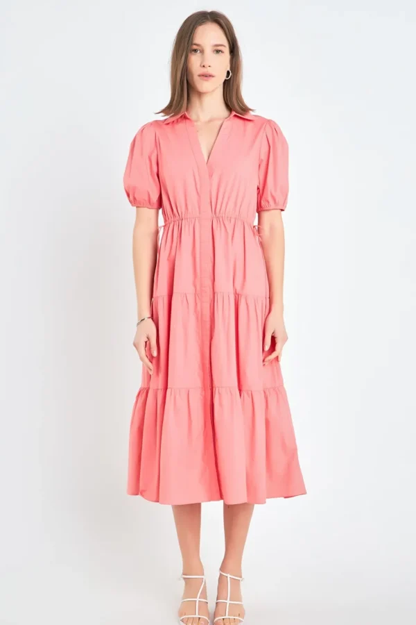 ENGLISH FACTORY Tops*- Puff Sleeve Tiered Midi Dress