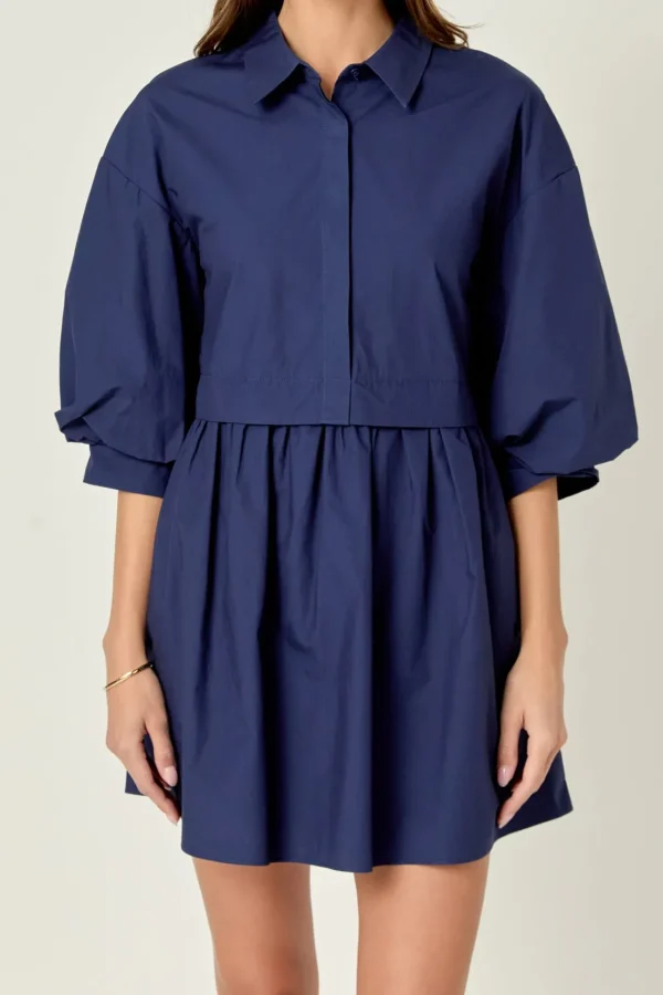 ENGLISH FACTORY Tops*- Puff Sleeve Shirt Dress