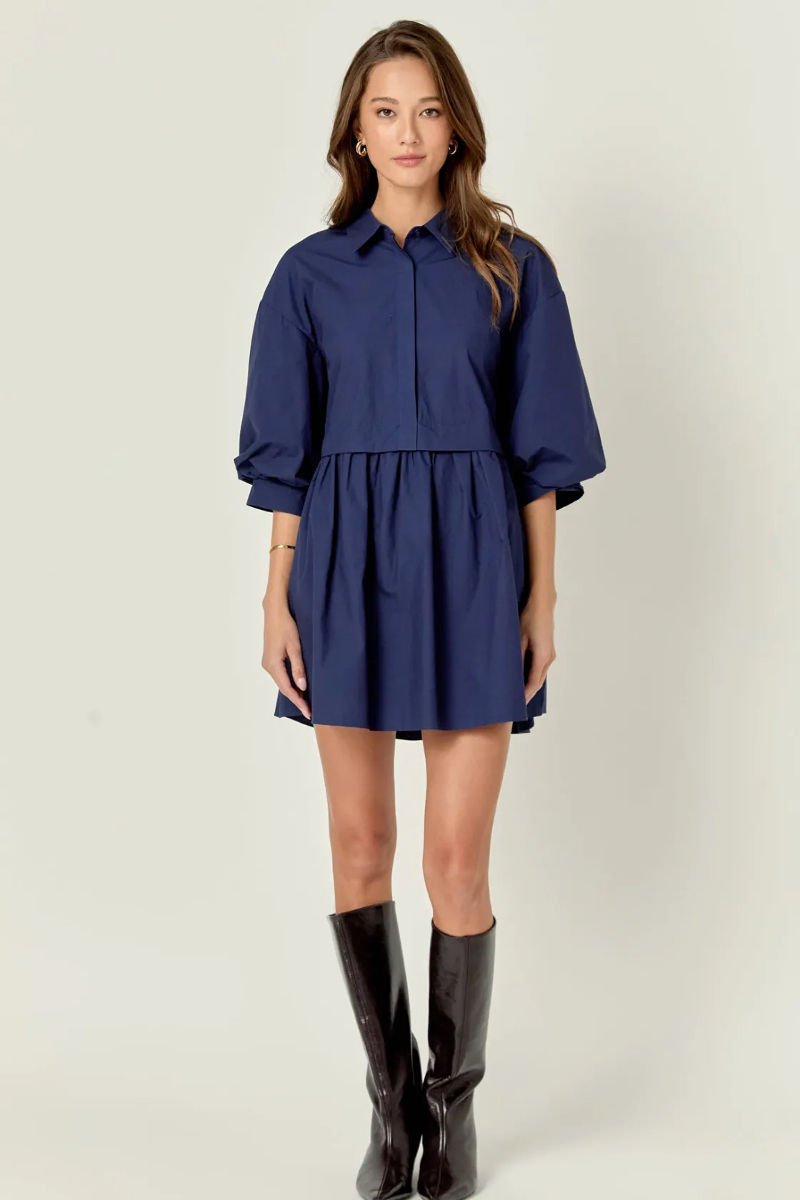 english_factory__puff_sle_6-2.webp ENGLISH FACTORY Tops*- Puff Sleeve Shirt Dress
